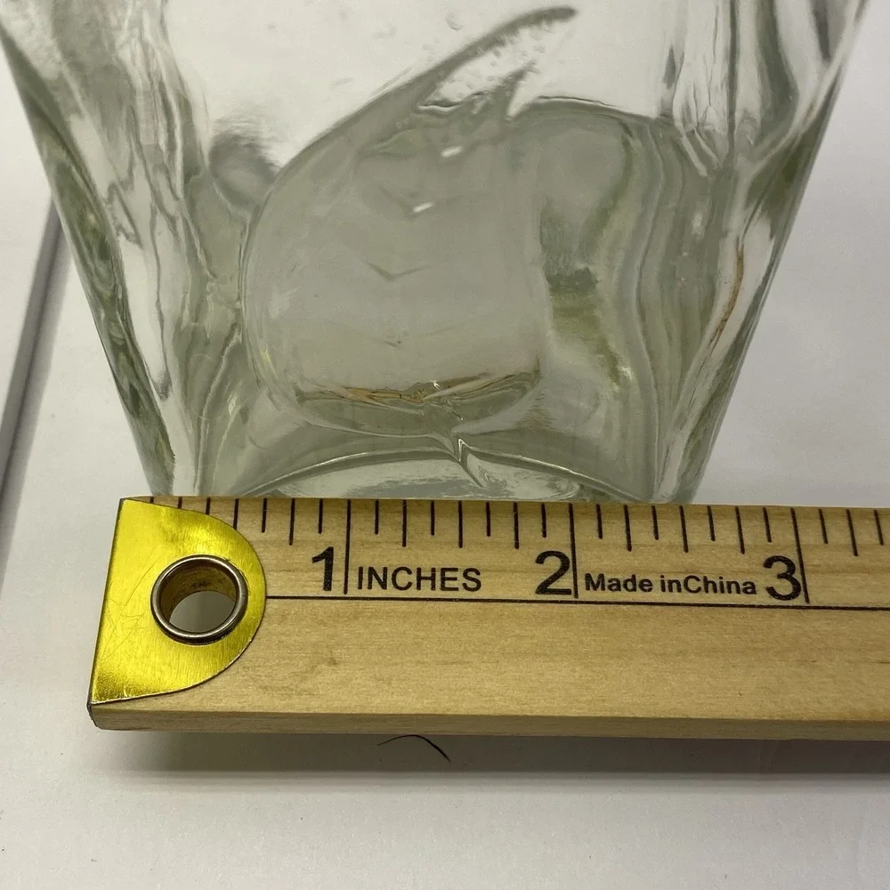 Vintage  Glass Square & Round With‎ Wire Bail @Clamp Bottle w/ Green Leaf Cap
